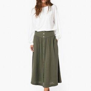 Xirena Olive Green Cotton Voile button front skirt XS